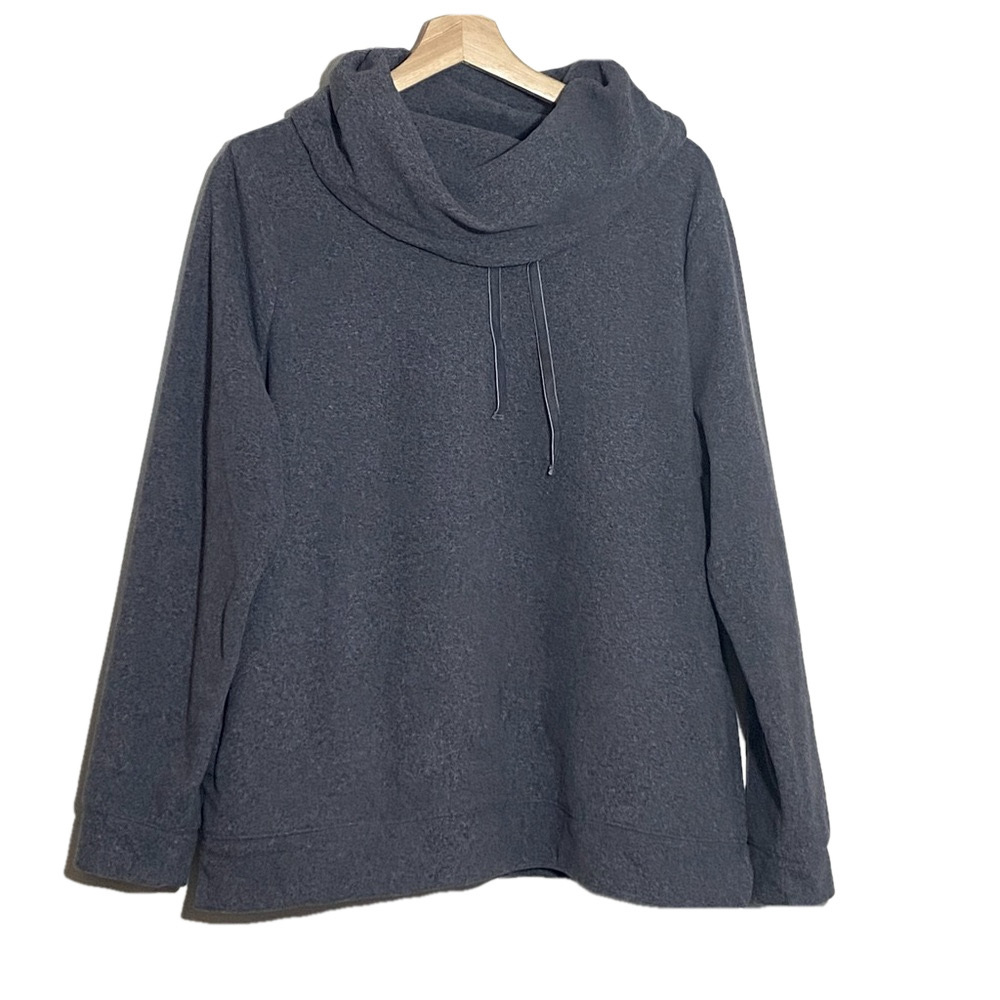 LL BEAN women’s gray cowl neck soft lightweight fleece hoodie sweater size L